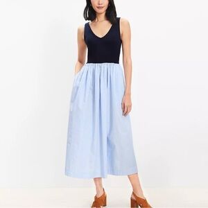 LOFT Women's Striped Mixed Media Midi Pocket Dress